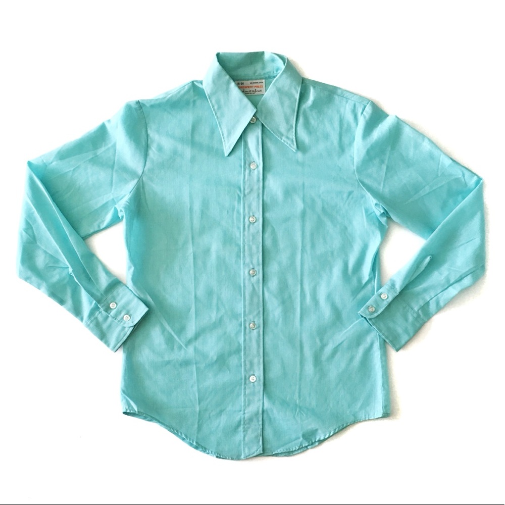 Vintage 70s Fashion At Its Finest Turquoise Shirt